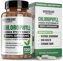 Benevolent Chlorofill Capsules 350mg - 100% Natural + Ultra Chlorofill 20x Power Concentration for Energy Boost, Immune Support, Vidinis deodorant, Skin Health, Non- GMO, 120 Capsules