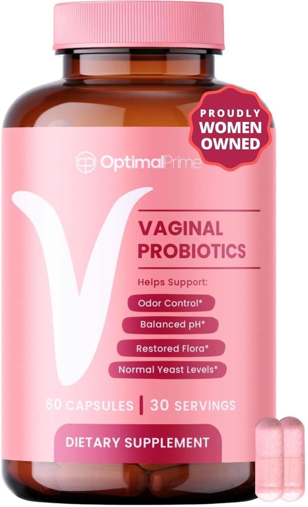 Optimalus Prime Vaginal Probiotikai moterims su prebiotikais, spanguolių ekstraktas, ir Lactobacillus Probiotinis mišinys, Palaiko sveiką Vaginal Flora, Odor Control, pH balansas, 60 kapsulės