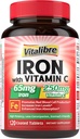 Iron Supplement 65mg with Vitamin C, Stomach Friendly Carbonyl Iron, High Potency & Absorption, for Healthy Iron & Energy Levels, Supports Red Blood Cell Production, 120 Tablets