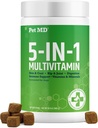 Pet MD 5in1 Šuo Multivitaminų - 30 Eteriniai vitaminai, mineralai ir mitybos odos & Coat, Hip & Jungtiniai, Digestion, Imuninis & Vyresnysis šuo vitaminai - gliukozaminas, Omega 3 6 9, & Probiotikai - 120 ct