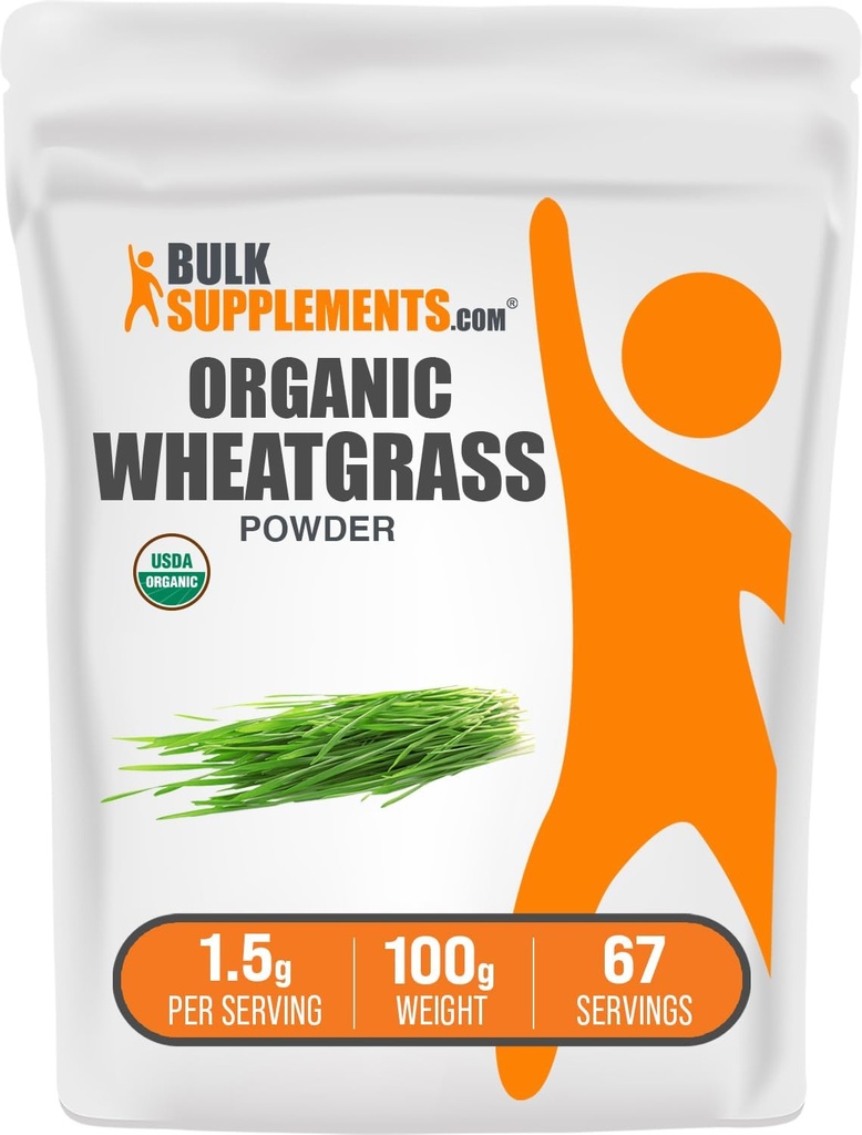BulkSupples.com Organic Wheatgrasse Mill - Organic Super Green Pows, Superfood Addition - Vegan & Gluten Free, 1,5g per Serving, 100g (3,5 oz) (Pakuotėje 1)