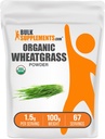BulkSupples.com Organic Wheatgrasse Mill - Organic Super Green Pows, Superfood Addition - Vegan & Gluten Free, 1,5g per Serving, 100g (3,5 oz) (Pakuotėje 1)