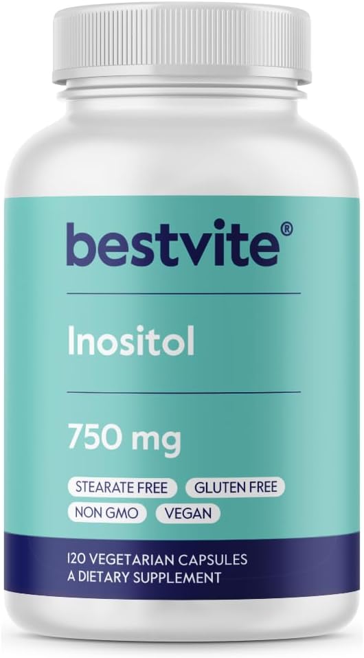 BESTVITE Inozitol 750 mg kaip Myo Inozitol (120 vegetariškų kapsulių) - No Stearates - Vegan - Non GMO - Gluten Free
