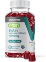 Viteey Biotin Gummies for Hair, Skin, and Nails 10,000mcg - Sugar Free - Hair Growth Gummies, Healthy Skin Glow, Strong Healthy Nail Growth - Vegan, Gluten Free, Gelatin Free- Tasty Berry Flavor