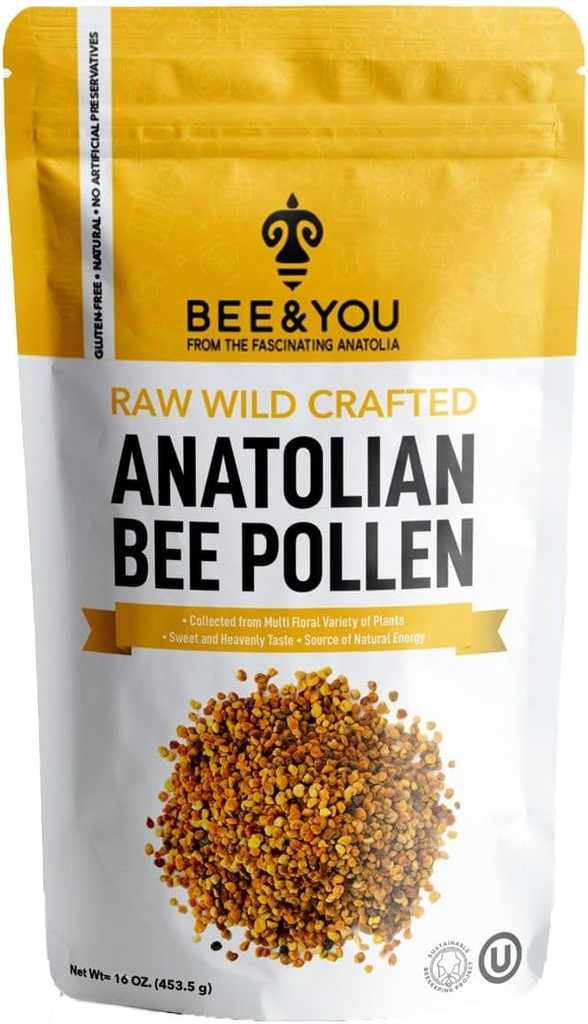Bitės ir jūs Bee Pollen Granulės, 16oz (1lb) Krepšys, 100% Pure, Natūralus priedas, Antioksidantai, Proteinai, Vitaminai, Amino rūgštys, suaugusiems, Moterys, Vyrai
