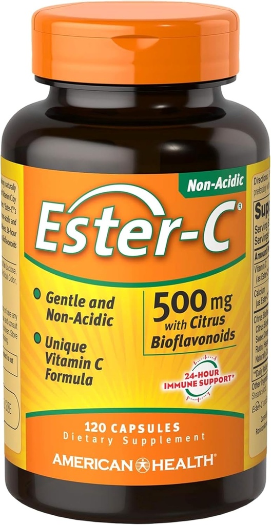 American Health Ester- C su Citrus Bioflavonoids Capsules - Švelnus ant pilvo, Non- rūgštinis vitaminas C - 500 mg, 60 Servings, 120 Skaičiavimas