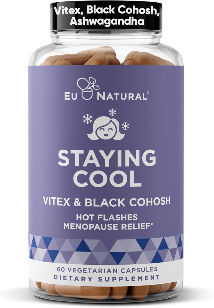 Staying Cool Menopause Supplements for Women – Hormonal Hot Flash Relief, Weight Support, & Night Sweats – Vitex Chaste Tree & Black Cohosh – 60 Vegetarian Soft Capsules
