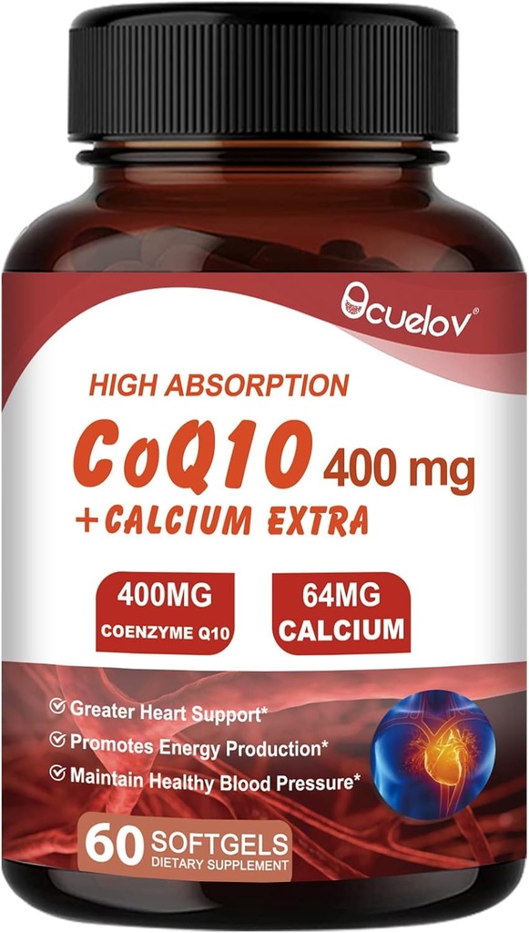 CoQ10 400mg kapsulės, kofermentas Q10 didelės absorbcijos papildai - 124; Širdies atramos ir ląstelių energijos gamybos priedas, Nėra pieno, No gluten - 60 kapsulių (30 Serv)