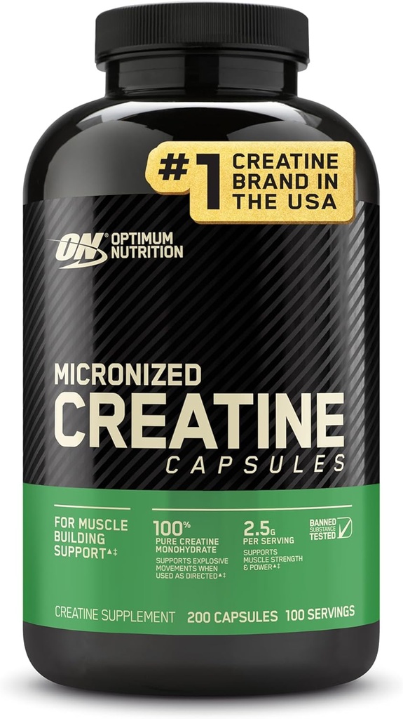 Optimum Nutrition Micronized Creatine Monohydrate Capsules, Keto Friendly, 2500mg, 200 Capsules (Packaging May Vary)