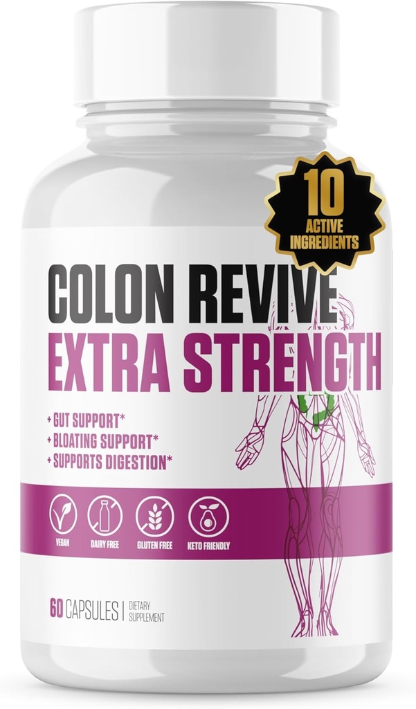 Colon Revive Extra Strength | #1 Rated Colon Cleanse & Detox Supplement | Digestive Support, Reduce Bloating, Constipation Relief w/Buckthron, Alfalfa, Aloe Vera + More for Men & Women - 60 Pills
