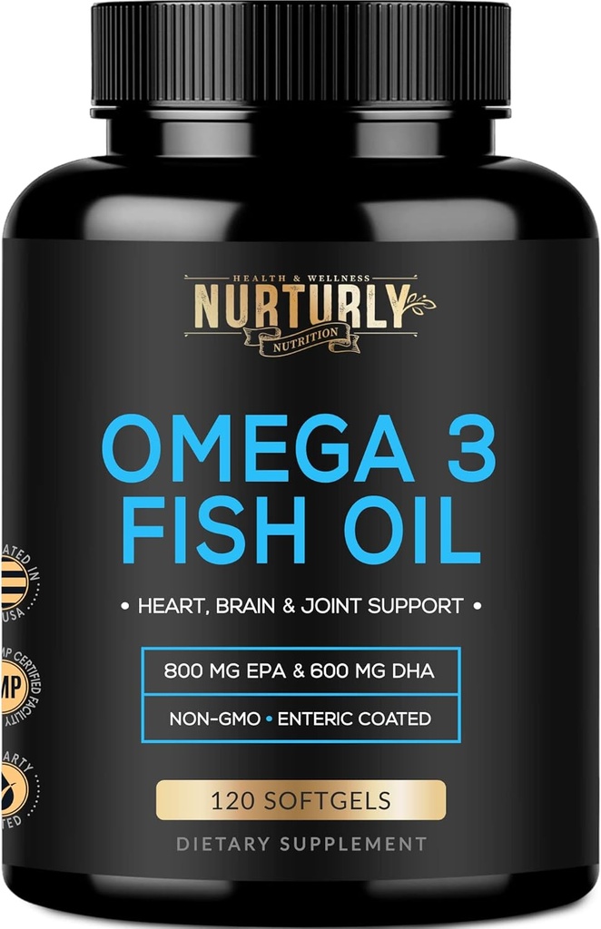 Omega 3 žuvų taukai 2000mg, 800mg EPA ir 600mg DHA - Enteric Coated and Burpless - Palaiko smegenų, ir širdies - Burpless, Non-GMO, trečiosios šalies Lab Teted ir NSF Sertifikuoti - 120 Softgels