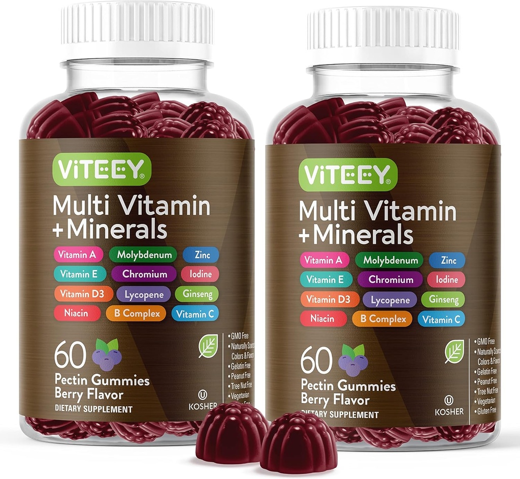 Multivitamin Gummies Vitamins for Adults & Teens - Immune Support Gummies - 12 Daily Vitamins & Minerals with Vitamin C, D3, E, A, Zinc & More - Vegetarian, Gluten Free - Chewable Berry Flavored Gummy