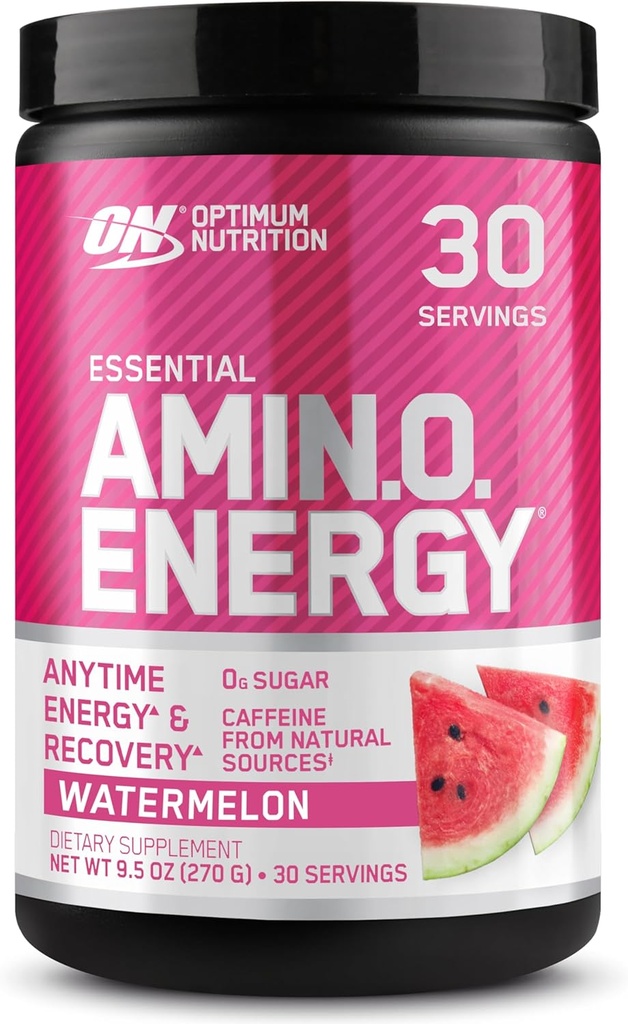 Optimum Nutrition Amino Energy - Pre Workout su žalia arbata, BCAA, amino rūgštys, Keto Friendly, Žalioji kavos ekstraktas, Energijos milteliai - Watermelon, 30 Paslaugos (Pakavimo gegužės Vary)