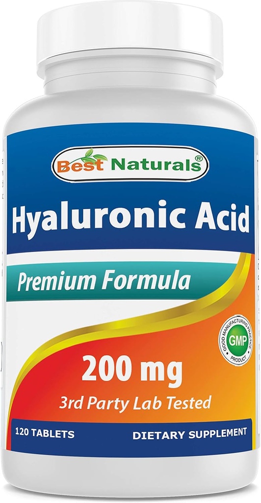 Geriausi natūralūs junginiai Hyaluronic Acid 200 mg 120 tablečių (Non- GMO, Gluten Free) - Skatina jaunatvišką sveiką odos ir sveikos bendros funkcijos (120 skaičius (1 rinkinys))