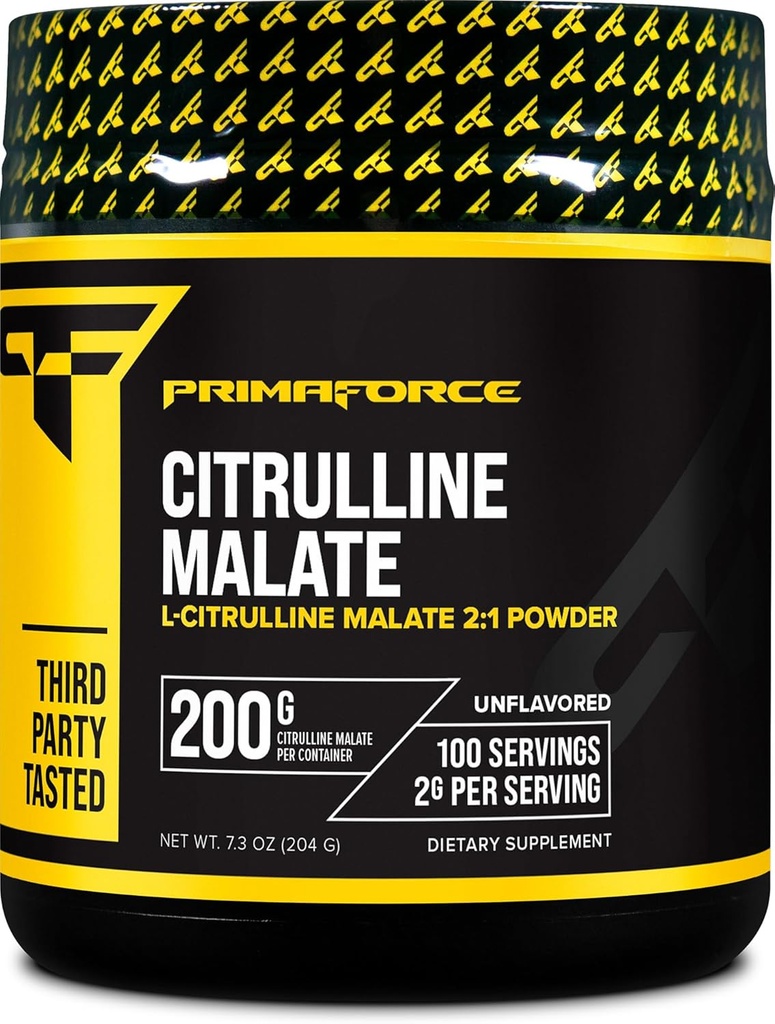 PrimaForce L- Citruline Malate milteliai, Nepalenkiamas Previous Workout Addition, 200 Grams - Didina energiją, Aids Recovers, Pagerina stiprumas - Vegan, Non- GMO