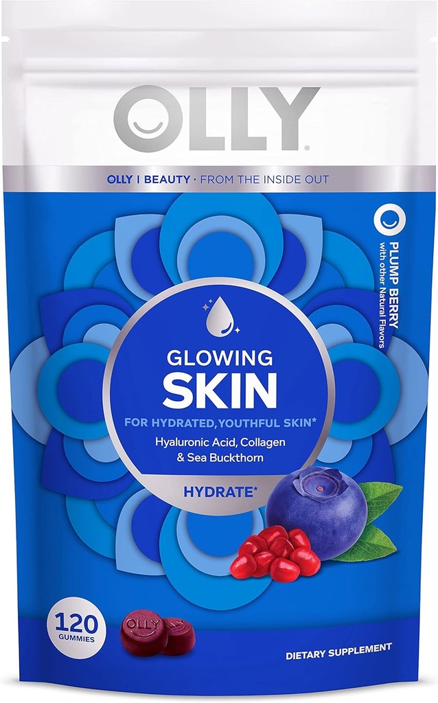 ALLY Glowing odos kolageno gumija, drėkina, jaunatviška oda, hialurono rūgštis, jūros blakstienas, Chewable papildas, Berry, 60 Dienos tiekimas - 120 Count Pouch (Pack of 6)