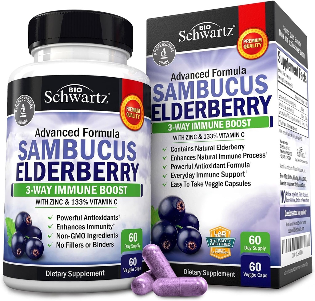BioSchwartz Elderberry Capsules 60 Count + Probiotic 40 Billion KSV 60 Count Bundle