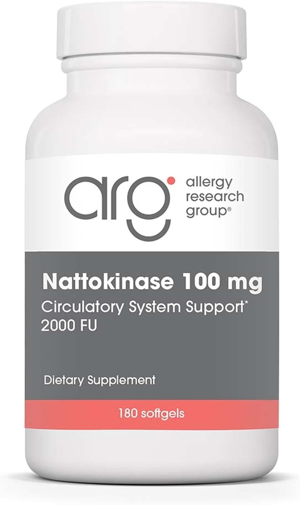 Alergijos mokslinių tyrimų grupė Nattokinazė 2000 FU / 100 mg - Nattokinazės papildai moterims ir vyrams, Natūralus fermentas Parama širdies ir kraujo sveikatai - 180 Softgels