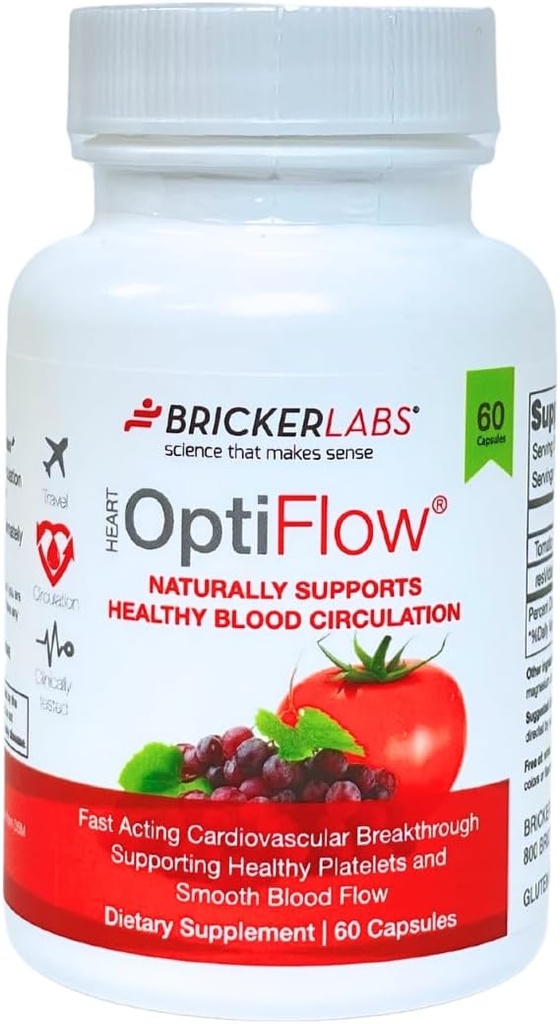 Bricker Labs OptiFlow kraujo apytakos vitaminai, natūraliai palaiko sveiką kraujo srautą, Sudėtyje yra FruitFlow ir resVida Trans resveratrol. Kraujo optimizavimo priedas 60 kapsulių