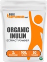 BulkSupplemen.com Organic Inulin Extract Mill - Fiber Addition, Žolelių papildas - Inulin Mill Organic, Gluten Free - 2g per Serving, 100g (3.5 oz) (Pakuotėje yra 1)