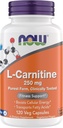 Now Supplements, L-Carnitine 250 mg, Purest Form*, Amino Acid*, Fitness Support*, Metabolic Support 120 Vegetarian Capsules, Gluten Free, Vegan, Kosher, Non-GMO