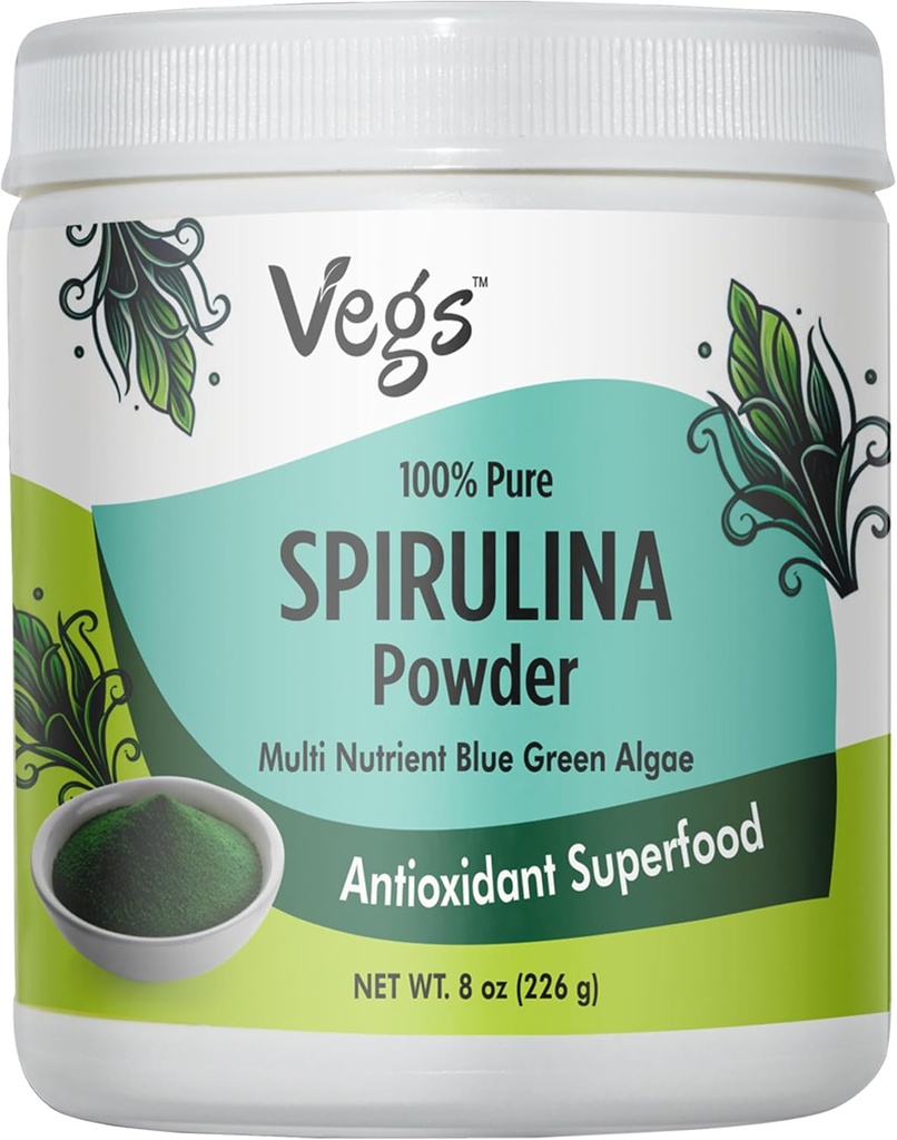 Organiniai Spirulina milteliai - Mėlyna žalia Algae Plant pagrindu Supermaisto mišinys - Antioksidantas- turtingas su Chlorofilas, Vitaminai & mineralai valymui, energijos ir imuniteto palaikymas - Vegan, Non- GMO - 8 oz