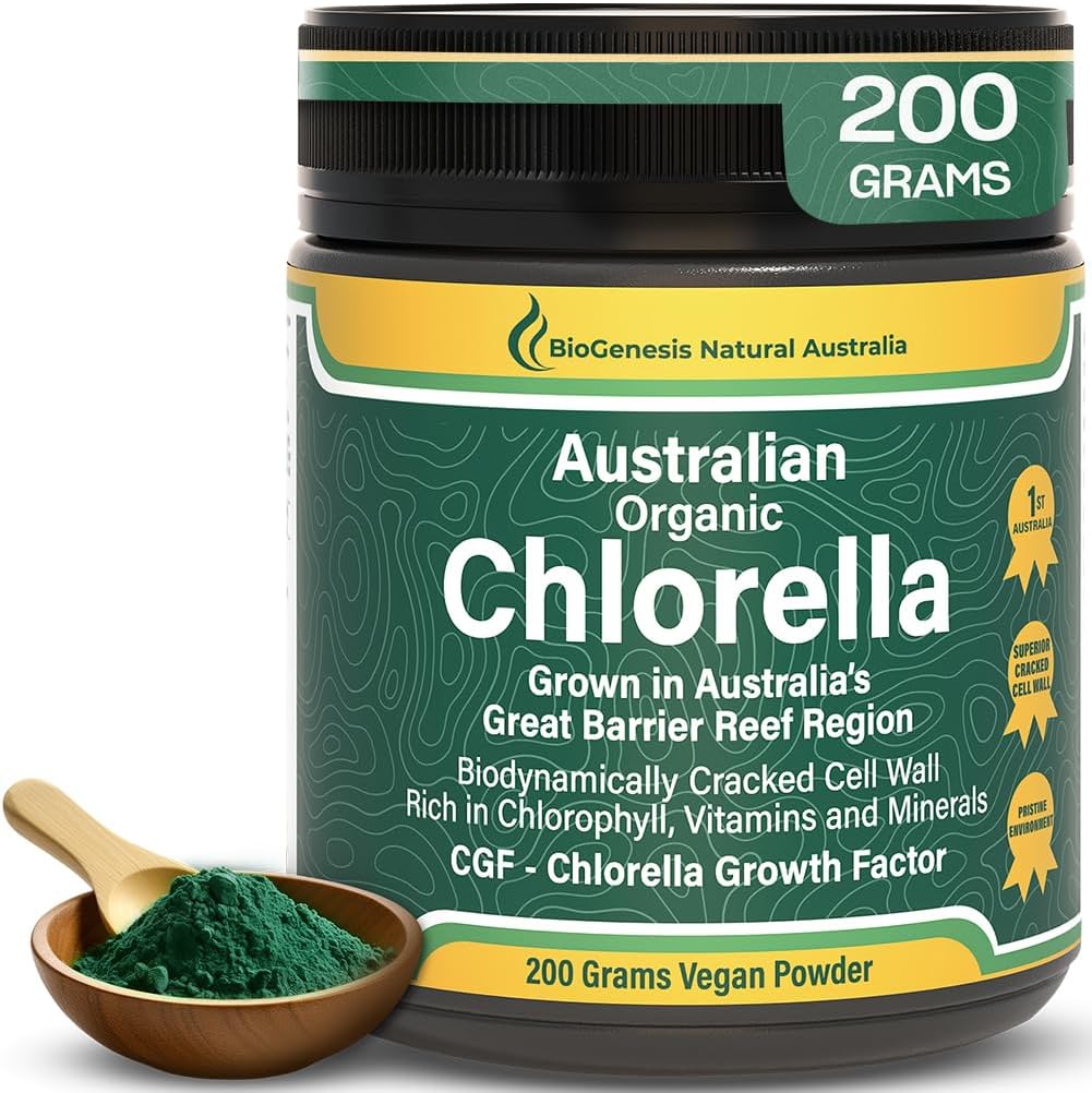 Biogenesis Organic Chlorella Powder – 200g | Australian Grown | BioDynamic Cracked Cell Wall | Rich in Chlorophyll, Vitamins & Minerals | Supports Energy & Immunity | Vegan Powder