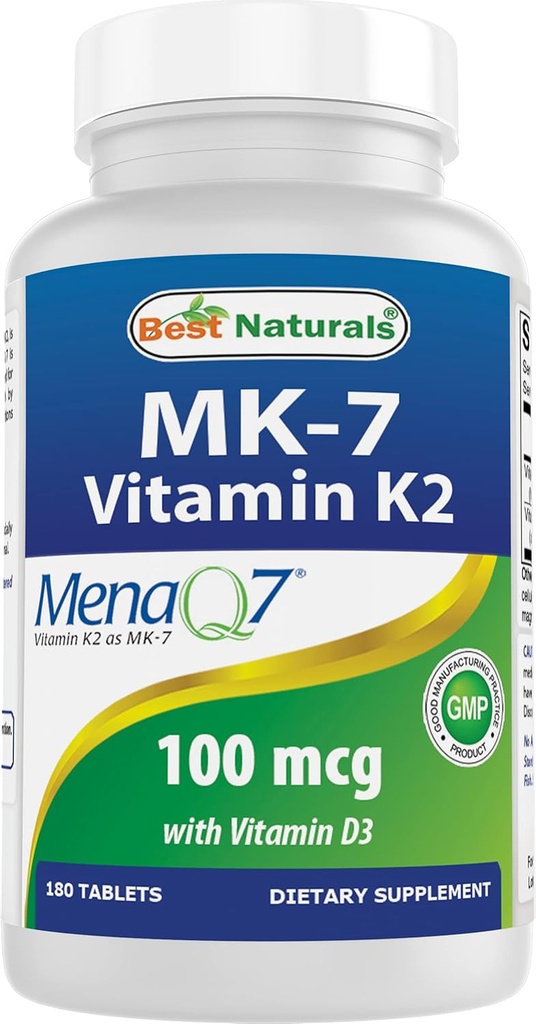 Geriausi natūralūs vitaminai K2 (MK7) su D3 papildu kaulų ir širdies sveikata (5000 TV vitamino D3 & 100 µg vitamino K2 MK7), 180 tablečių