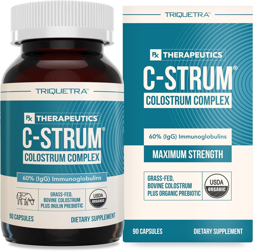 C- Strum ® Organic Colostrum Addition, 60% igG, First Milking, Grass Fed, Max Force Colostrum Capsules from German Dairy Cows - Gut, Immunity, Skin & Plaukų palaikymas (90 count)