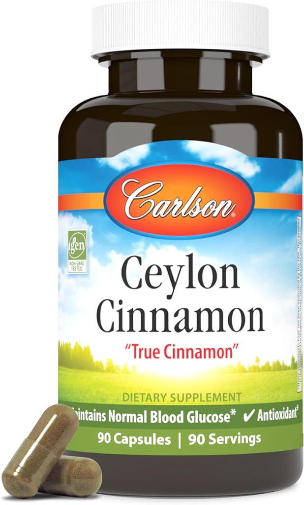 Carlson - Ceilon Cinnamon, Cinamono papildai, 500 mg, Cinnamon ekstraktas, Ceilonas Cinnamon kapsulės, 90 kapsulės.