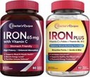 Doctor's Recipes Iron 65 mg & Iron Plus Bundle, Healthy Iron Levels & Blood Support, Iron Tablets 60 ct & Iron Capsules 60 ct