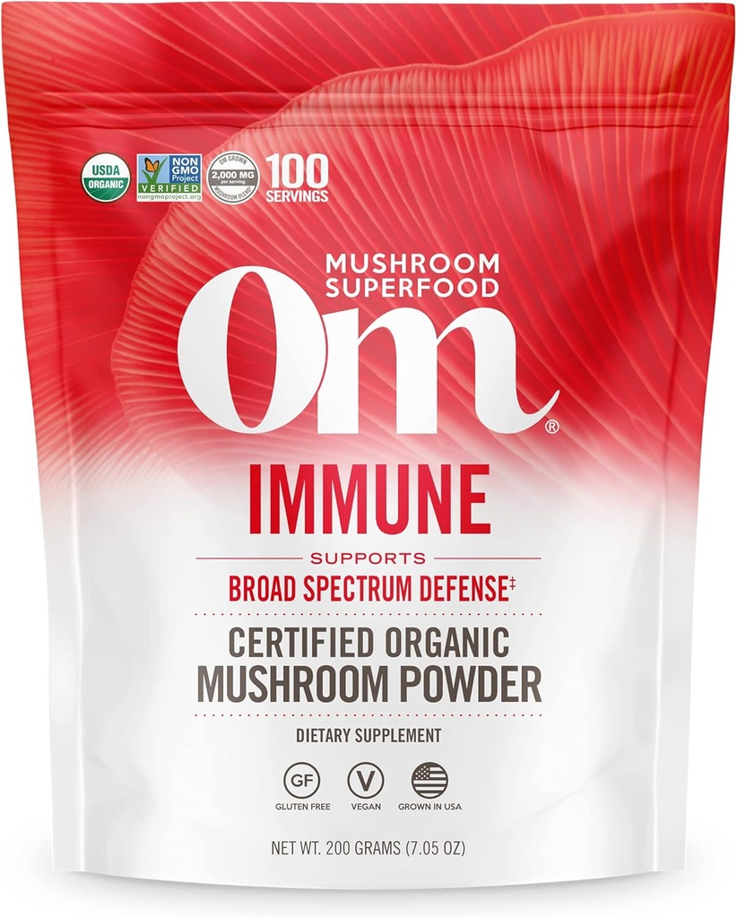 OM MUSHROOM SUPERFOOD Imuninis maišymo grybų milteliai Supermaisto papildas, 7.05 Ounce Pouch, 100 Servings, Mushroom Blend, Reishi & Turkey Tail; Dienos imuninės paramos priedas
