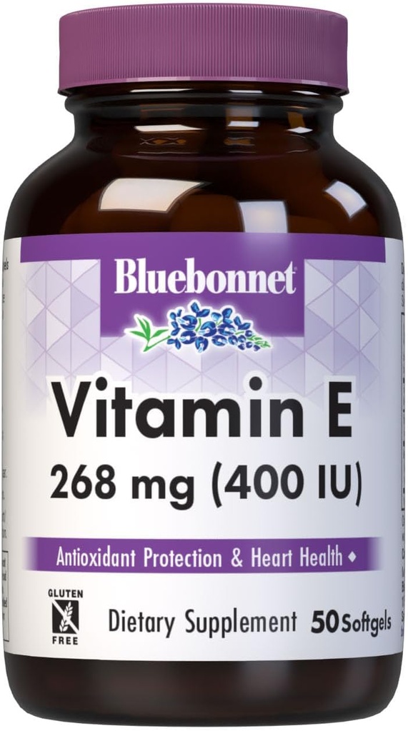 Bluebonnet mityba Vitaminas E 400 TV (268 mg) Sumaišyti tokoferoliai Softgels, Nemokama Radikali Portekcija & Širdies ir kraujagyslių parama, Glutenas-Free, Maistas-Free, 50 Softgels, 50 Paslaugos