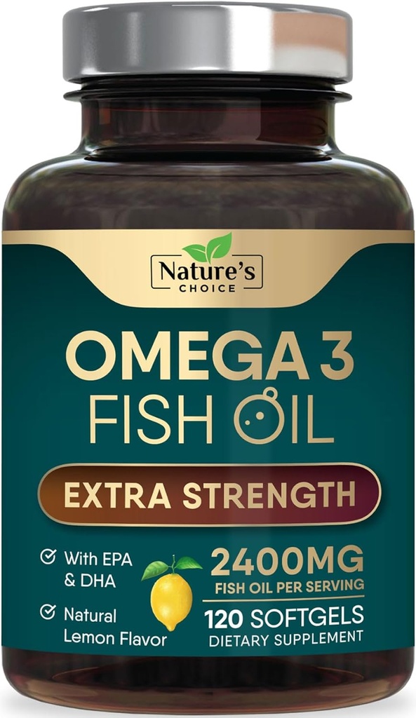 Omega 3 žuvų taukai priedas 2400 mg - Triple stiprumo EPA & DHA žuvų taukai Omega 3, Eteriniai riebalų rūgščių papildai Softgels, smegenų ir širdies sveikatos palaikymo papildai, Gluten Free Non-GMO, 120 Softgels