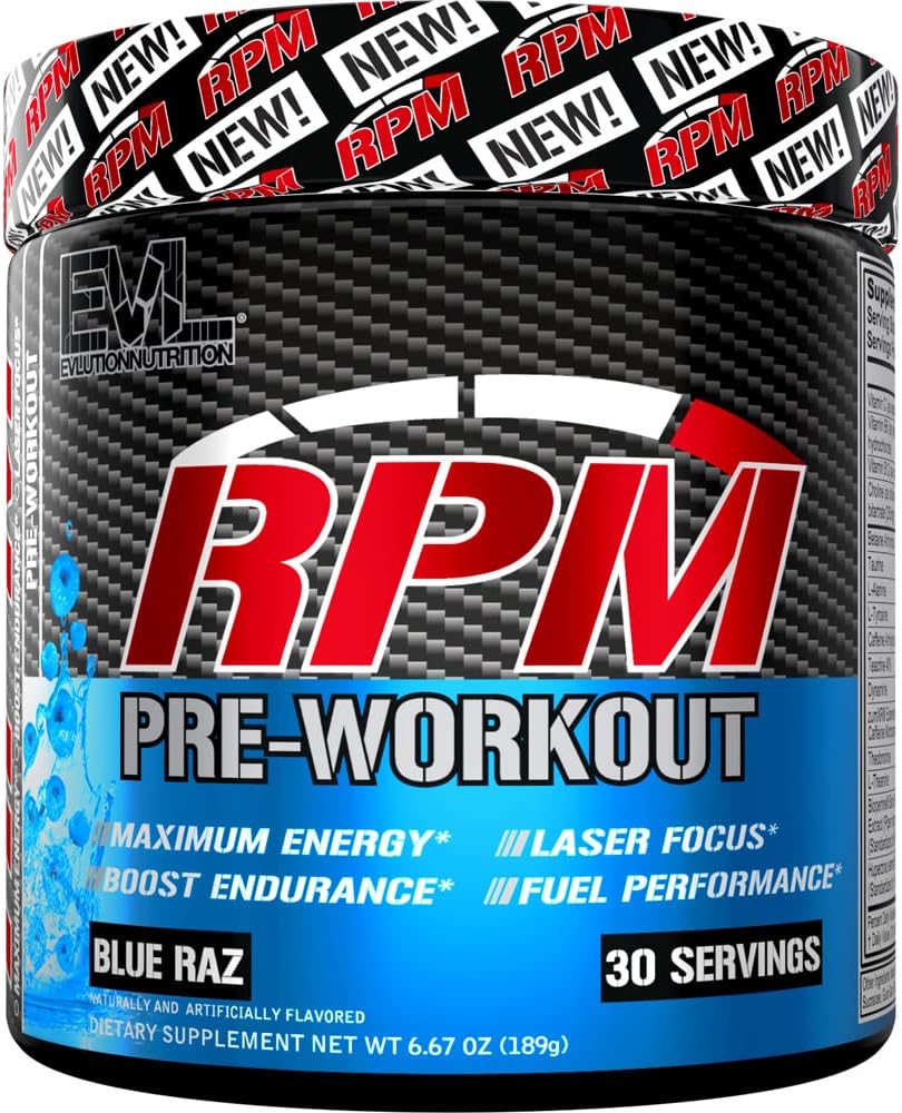 Pre Workout Mills for Energy and Focus - EVL RPM Energy Preworking Energy Drink Mills with Betaine Alanine Caffeine and Theacrine - Preworking Mill Drinke for Amplified Performance (Blue Raz)