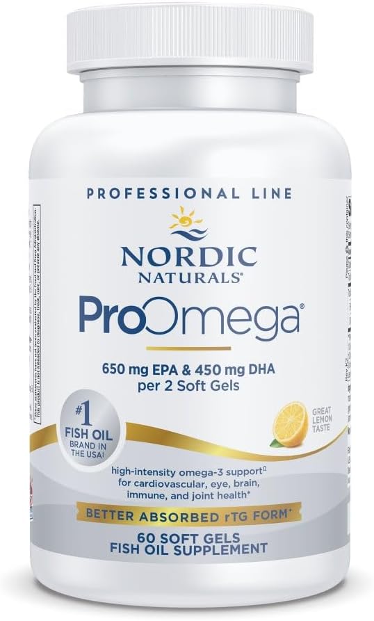 Nordic Naturals ProOmega, Lemon Flavor - 60 Soft Gels - 1280 mg Omega-3 - High Potency Fish Oil with EPA & DHA - Promotes Brain, Eye, Heart, & Immune Health - Non-GMO - 30 Servings