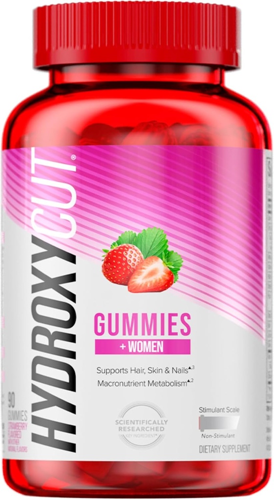 Hydroxycut Gummies +Women, Strawberry - 99% Caffeine Free - Supports Hair, Skin & Nails - Metabolize Carbs, Proteins & Fats