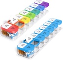 Odaro Extra Large Weekly Pill Organizer, XL Pill Box 7 Day AM PM, Jumbo Medicine Organizer 2 Times A Day to Hold Daily Medicine, Vitamins, and Supplements, Rainbow & Blue/White (Set of Two)