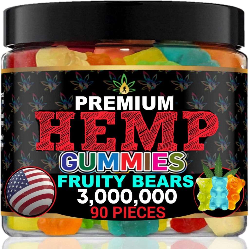 Hemp Gummies for Sleep-Infused Bedtime Support, Relax, Calm, Discomfort-High Potency Hempoil Gummy Bears Peace and Relaxation-Fruity Flavors-Natural Omega Hemp Edibles-Made in USA-90 Bears