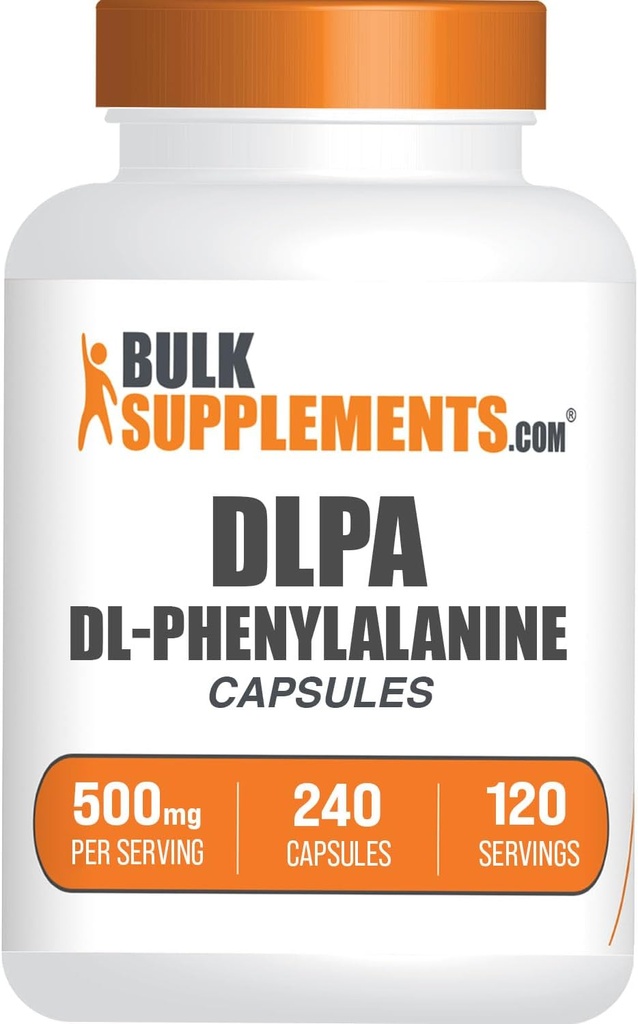 BulkSupp. com DL- fenilalanino kapsulės - DLPA kapsulės, DL- fenilalanino 500 mg - DLPA papildai, Gluten Free - 2 kapsulės per serving, 240 kapsulių (pakuotė 1)