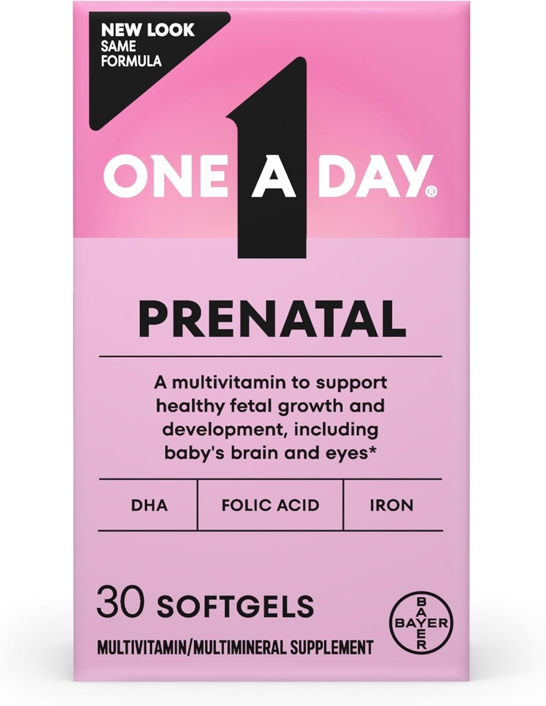 Viena diena Prenatal Vitaminas - Folio rūgštis, Geležis, Omega- 3 (DHA), Nėštumas Vitaminai moterims, Prenatal Multivitaminas Mamai ir kūdikiams remti, Nėštumas turi Have 30 Ct (Pakavimo gegužės Vary)