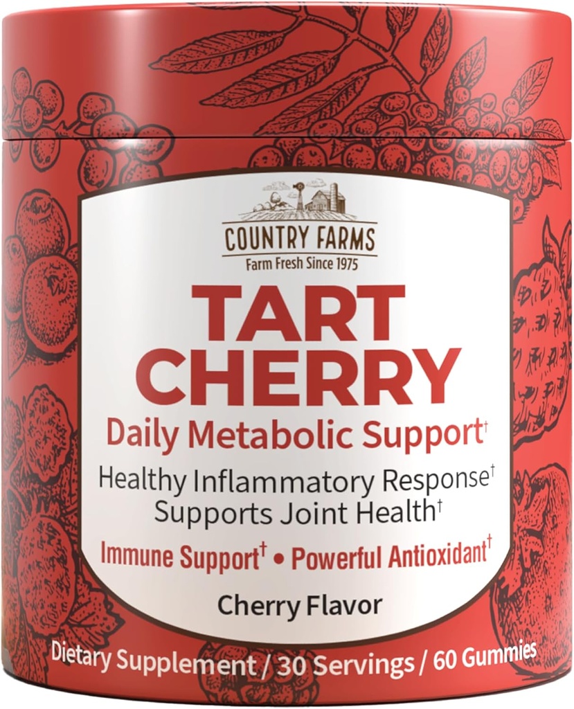 Country Farms Tart Cherry Gummies, Dialy Metabolic Support, Palaiko kaulų sveikatą, Supakuota su Stiprūs antioksidantai, Vyšnių skonio, 60 Gummies