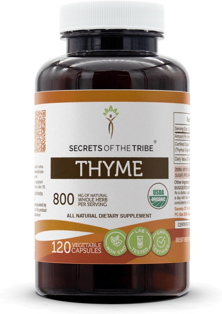 Secrets of the Tribe Thyme USDA Organic | Made with Vegetarian Capsules and Certified Organic Thyme (Thymus Vulgaris) Dried Leaf (120 Capsules)
