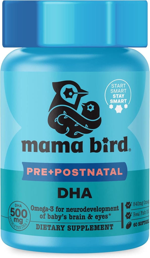 Geriausias Nest Wellness Mama Bird Prenatal DHA - Sveikatos priedas su Omega-3 DHA & EPA - Žuvies aliejaus priedas nėščioms moterims - Palaiko vaisiaus smegenų ir akių vystymąsi - 60 Softgels