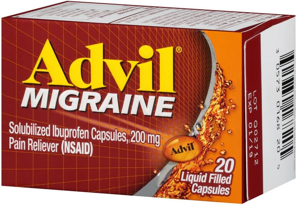Advil Migrant 20' S Dydis 20ct Advil Migrena Skausmas Apsauginis tirpalas Skystos kapsulės 20ct