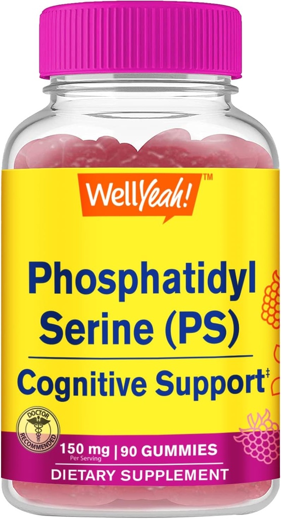 WellYeah Phosphatidylserine Gummies (150mg) Phosphatidylserine Supplement | Cognitive Support | Raspberry Flavor | Gluten Free, Non GMO | 60 Count