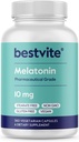 BESTVITE melatoninas 10 mg - 360 Veg Caps - No Stearates - No Sucralose, No Dextrose, No Silicon Dioxide, No Manitolis - Vegan - Non- GMO - Gluten - Free - Sleep Aid for support reserve & Wake Cycles