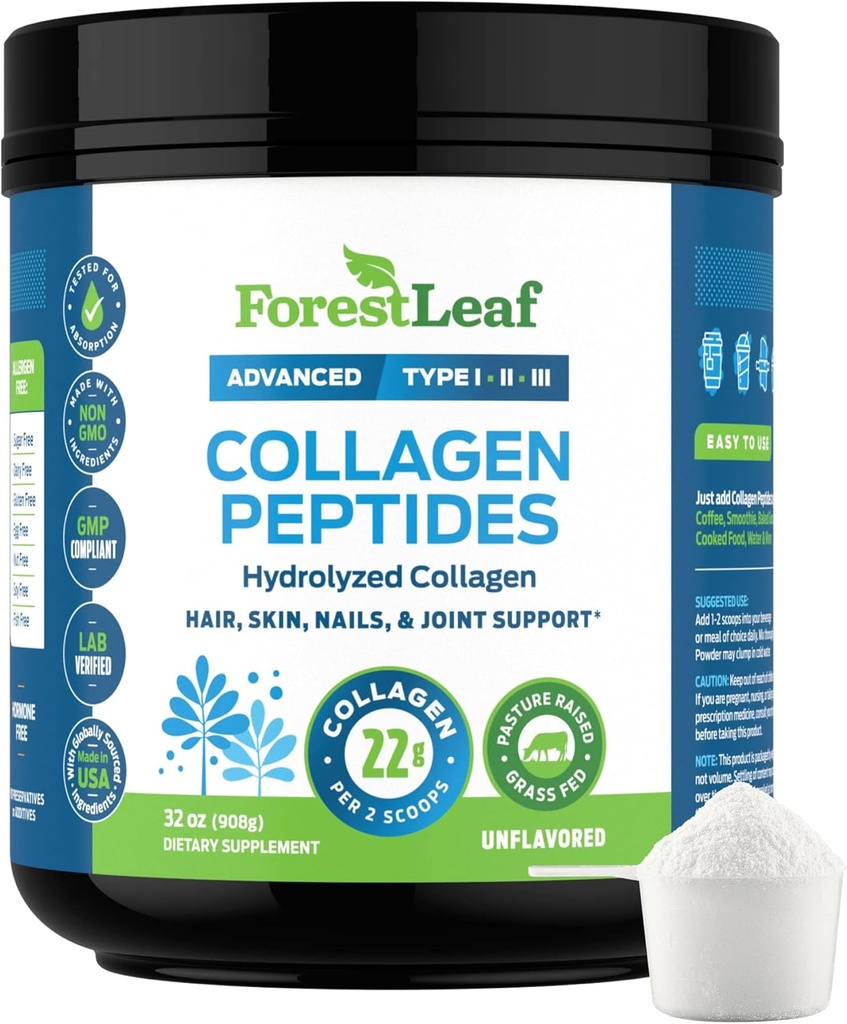 Kolagenas Peptides milteliai Unflavored - hidrolizuotas kolageno baltymo milteliai tipas 1, 2 & 3 - Grass Fed Keto Collagen milteliai moterims & vyrams - Vital Plaukų, odos, nagų, sąnariai, atkūrimo, 11g per Tarnavimo