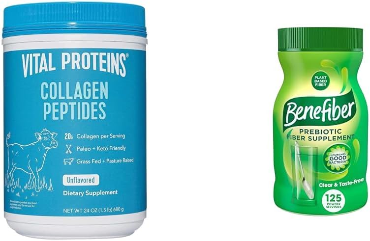 Vital Proteins Unflavored Collagen Peptides (24 Oz) & Benefiber Prebiotic Fiber Supplement Unflavored (17.6 Oz)