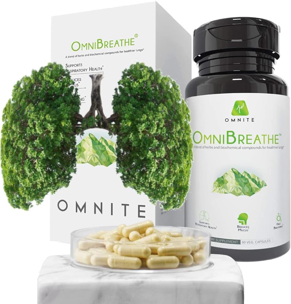 OMNIBREATHE Kvėpavimo sistemos sveikatingumo plaučių papildas, Baigti rūkyti Pagalba Rūkymas, Lungs Detox rūkaliai, su Mullein lapų ekstraktas Lungs Clear Mucus, 60 Veg kapsulės